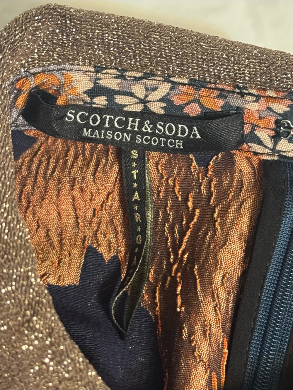 Scotch & Soda Women's Navy Satin Floral Print Top with Pink and Orange Blossoms - Picture 10 of 11